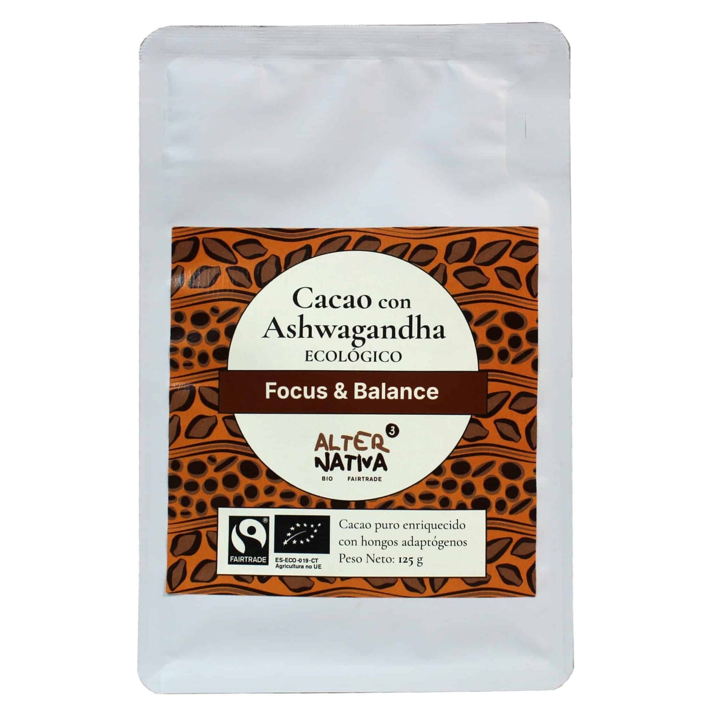 Cacao con Ashwagandhai 90% Puro BIO vegano, sin gluten y sin azúcares añadidos Alternativa3 125 g
