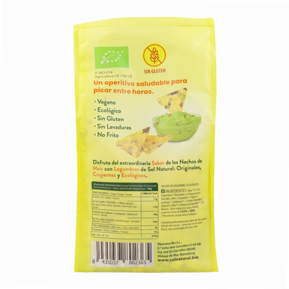 Nachos de legumbres bio sin gluten Sol Natural 80 g