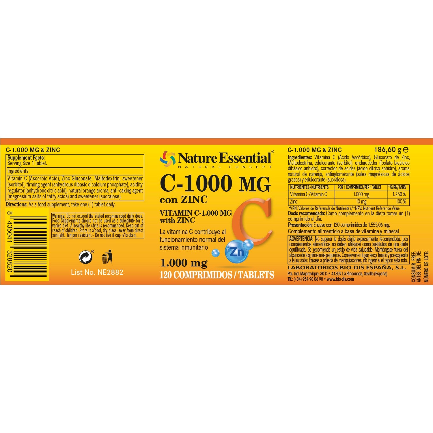 Vitamina C 1000 mg + Zinc 60 Comprimidos