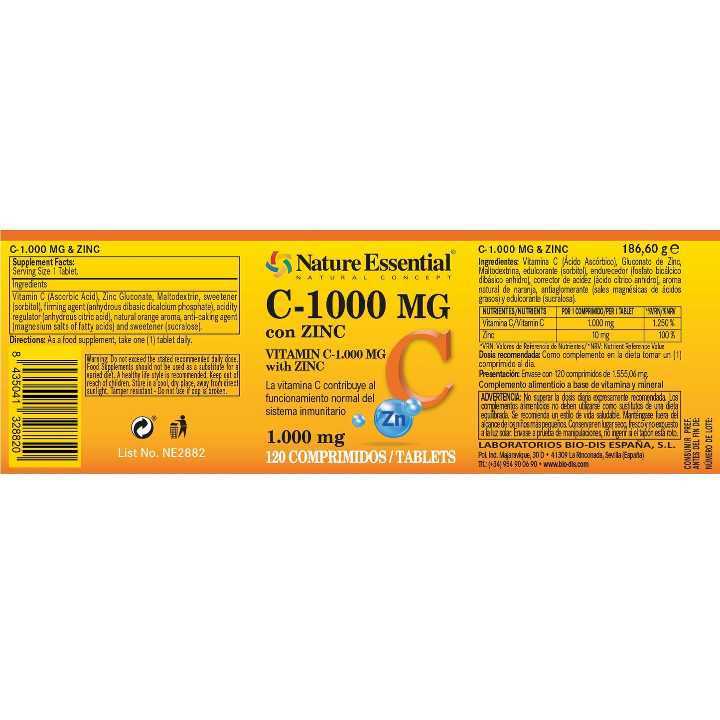 Vitamina C 1000 mg + Zinc 10 mg 120 Comprimidos