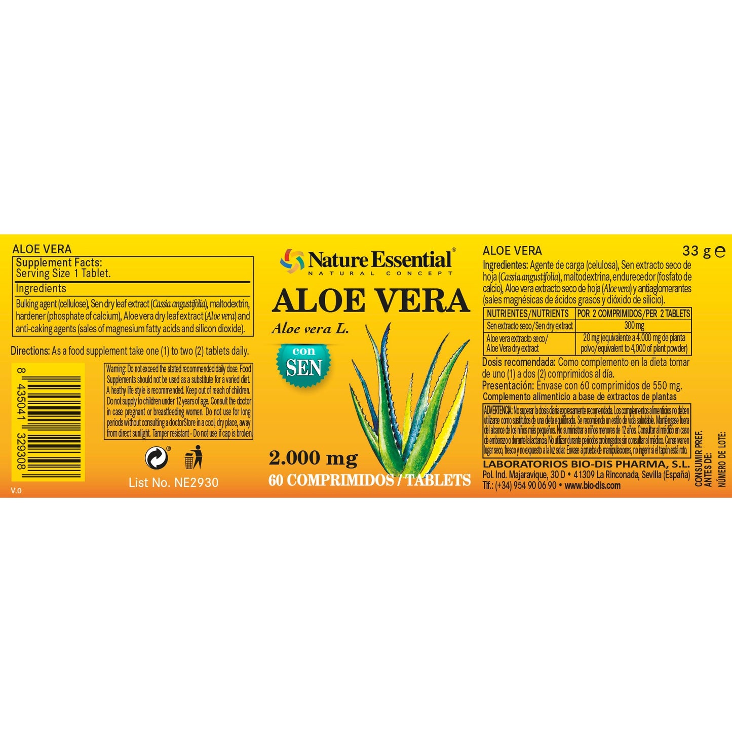 Aloe Vera 2000 mg con Sen Nature Essential 60 comprimidos