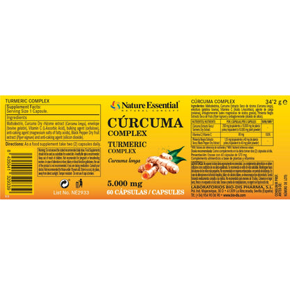 Cúrcuma 5000 mg 95% Curcuminoides + Vitamina C + Pimienta Nature Essential 60 cápsulas