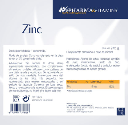 Zinc 15 mg Pharma &amp; Vitamins 400 comprimidos