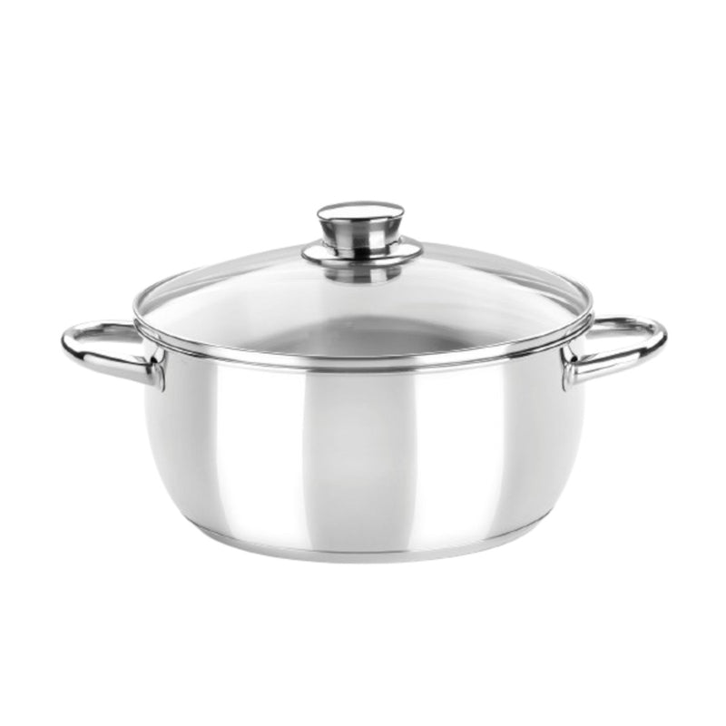 Cacerola 20CM Acero Inoxidable Sin Antiadherente Tapa Cristal Optima Monix