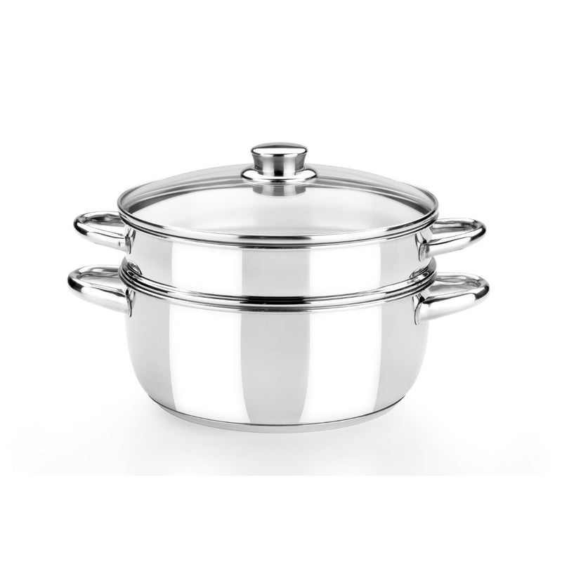 Olla Vapor 24CM Acero Inoxidable Sin Antiadherente Tapa Cristal Optima Monix