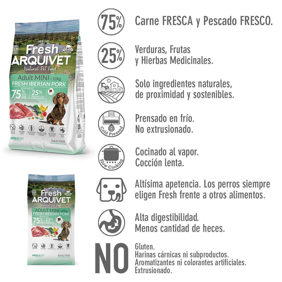 Alimento semihúmedo para perros Fresh Mini Iberian Pork Arquivet 2,5 Kg