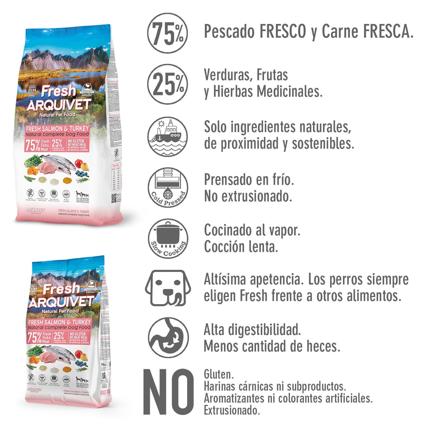Alimento semihúmedo para perros Fresh Salmon & Turkey Arquivet 10 Kg