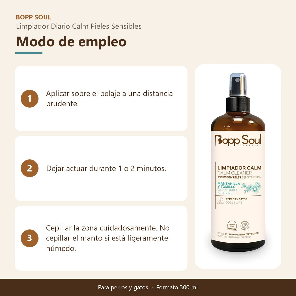 Limpiador Perros Piel Sensible Calm Bopp Soul 300 ml