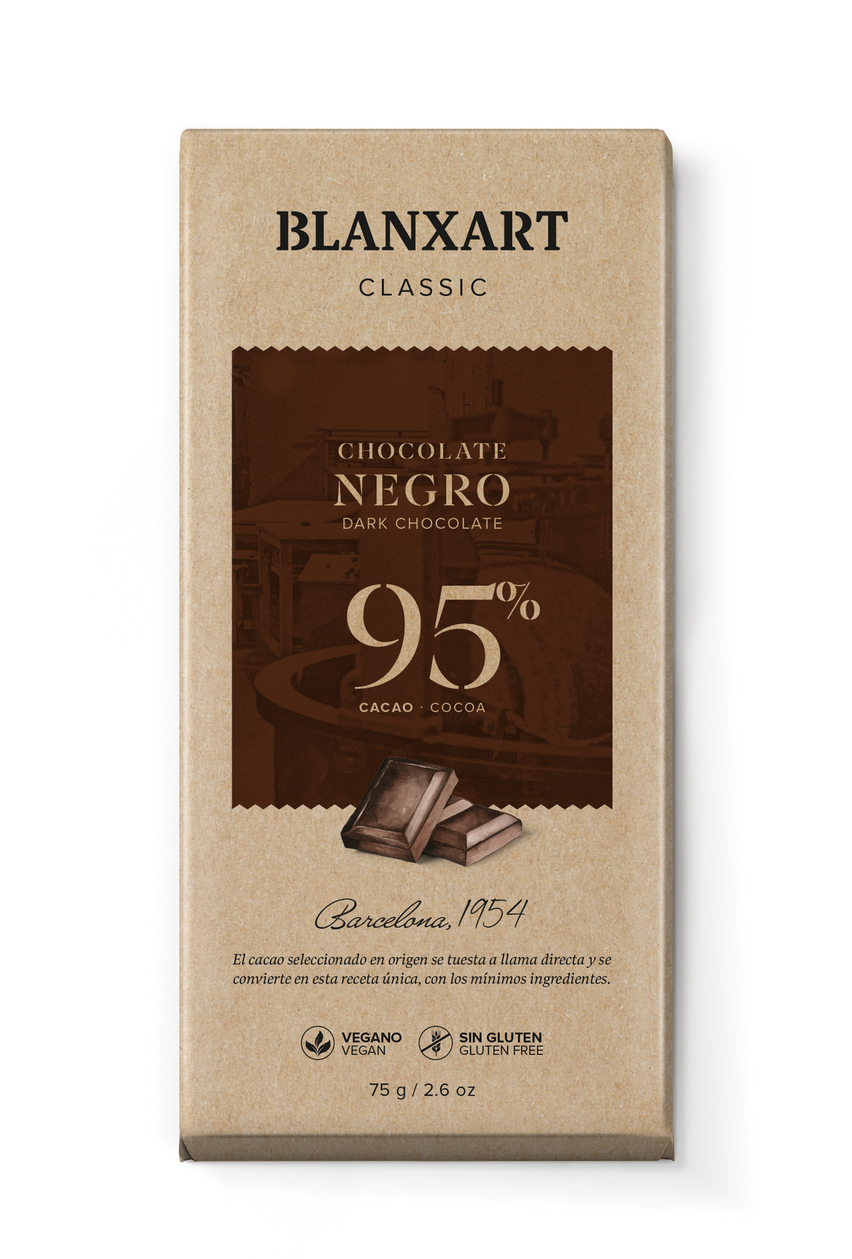 Chocolate Negro 95% Vegano Sin gluten Blanxart 75 g