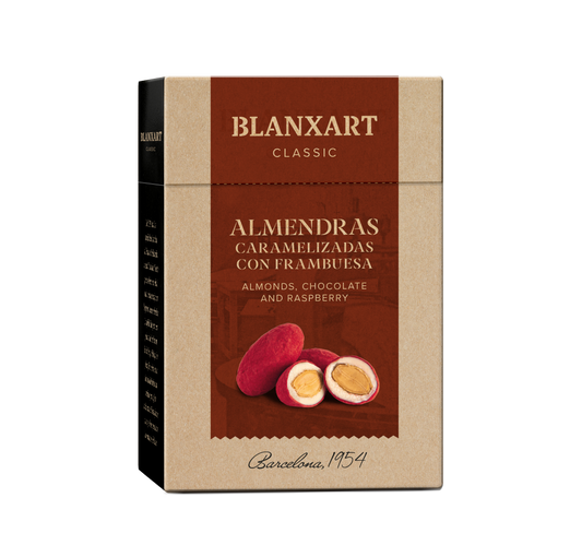 Almendras Tostadas con Chocolate Blanco y Fram en Polvo sin gluten Blanxart 100 g
