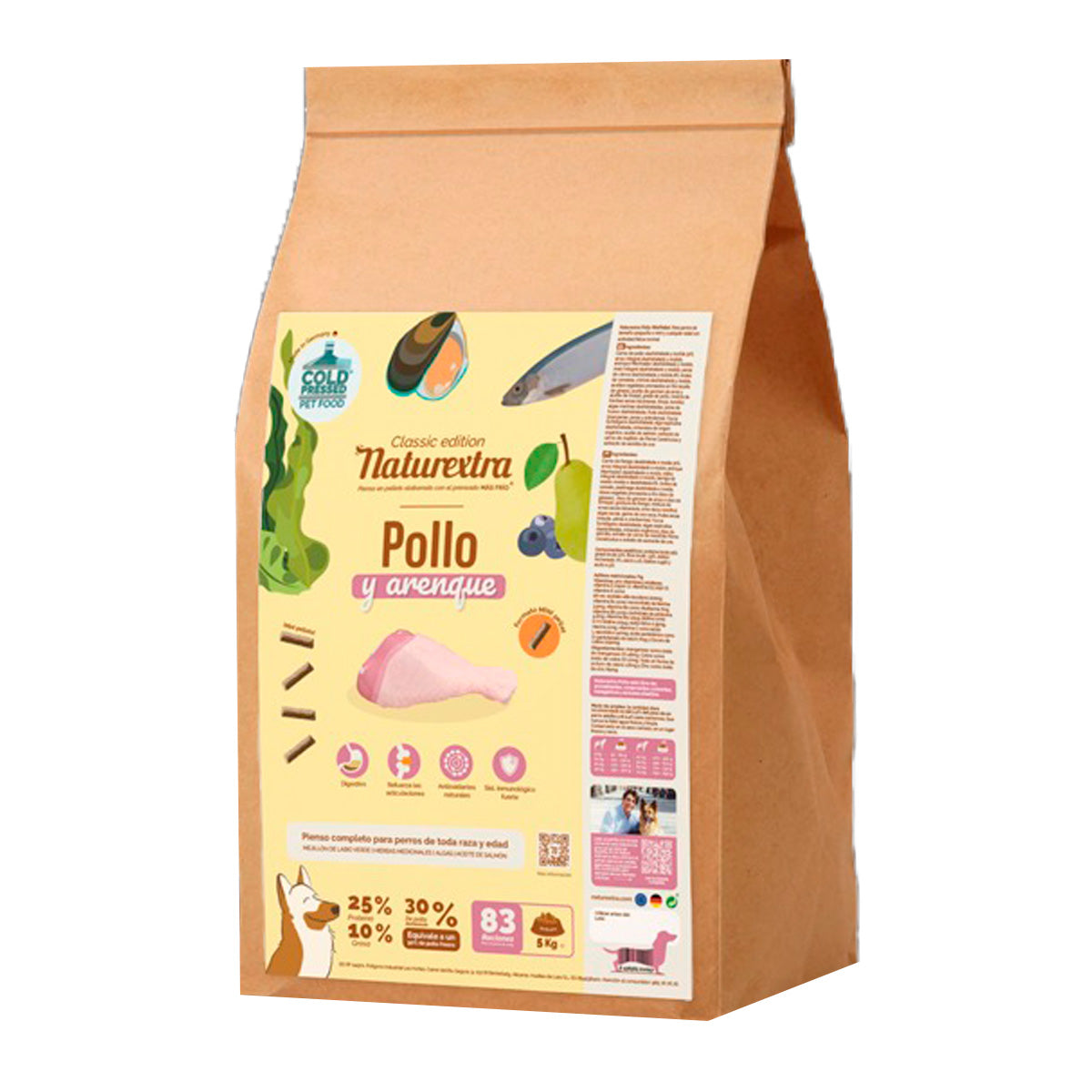 Pienso prensado en frío en Pellets Mini para perros con pollo y arenque 5 kg NaturExtra