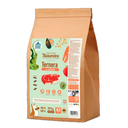Pienso prensado en frío en Pellets para perros con ternera y salmón 5 kg NaturExtra