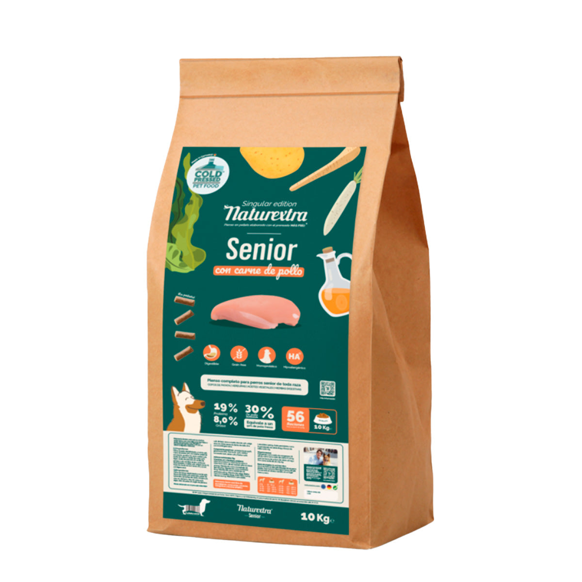 Pienso prensado en frío en Pellets Light & Senior para perros con pollo 5 kg NaturExtra