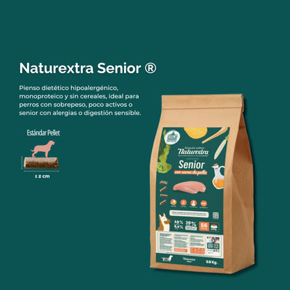 Pienso prensado en frío en Pellets Light &amp; Senior para perros con pollo 5 kg NaturExtra