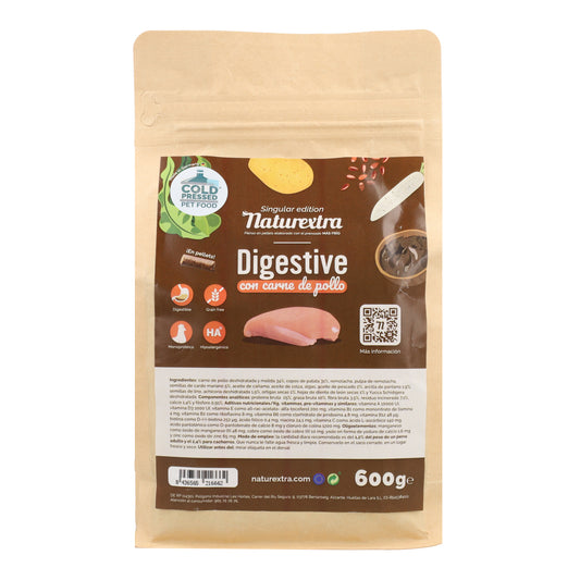 Pienso prensado en frío en Pellets Digestive para perros con pollo 600 g NaturExtra