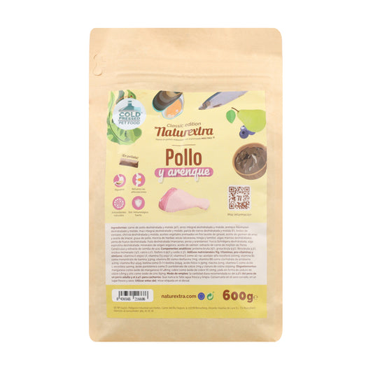 Pienso prensado en frío en Pellets Mini Digestive para perros con pollo 600 g NaturExtra