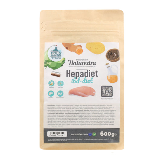 Pienso prensado en frío en Pellets Hepadiet para perros con pollo 600 g NaturExtra