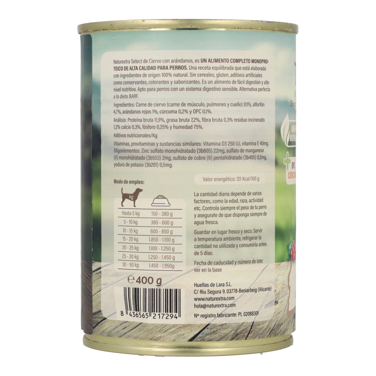 Comida húmeda para perros sabor ciervo 400 g NaturExtra