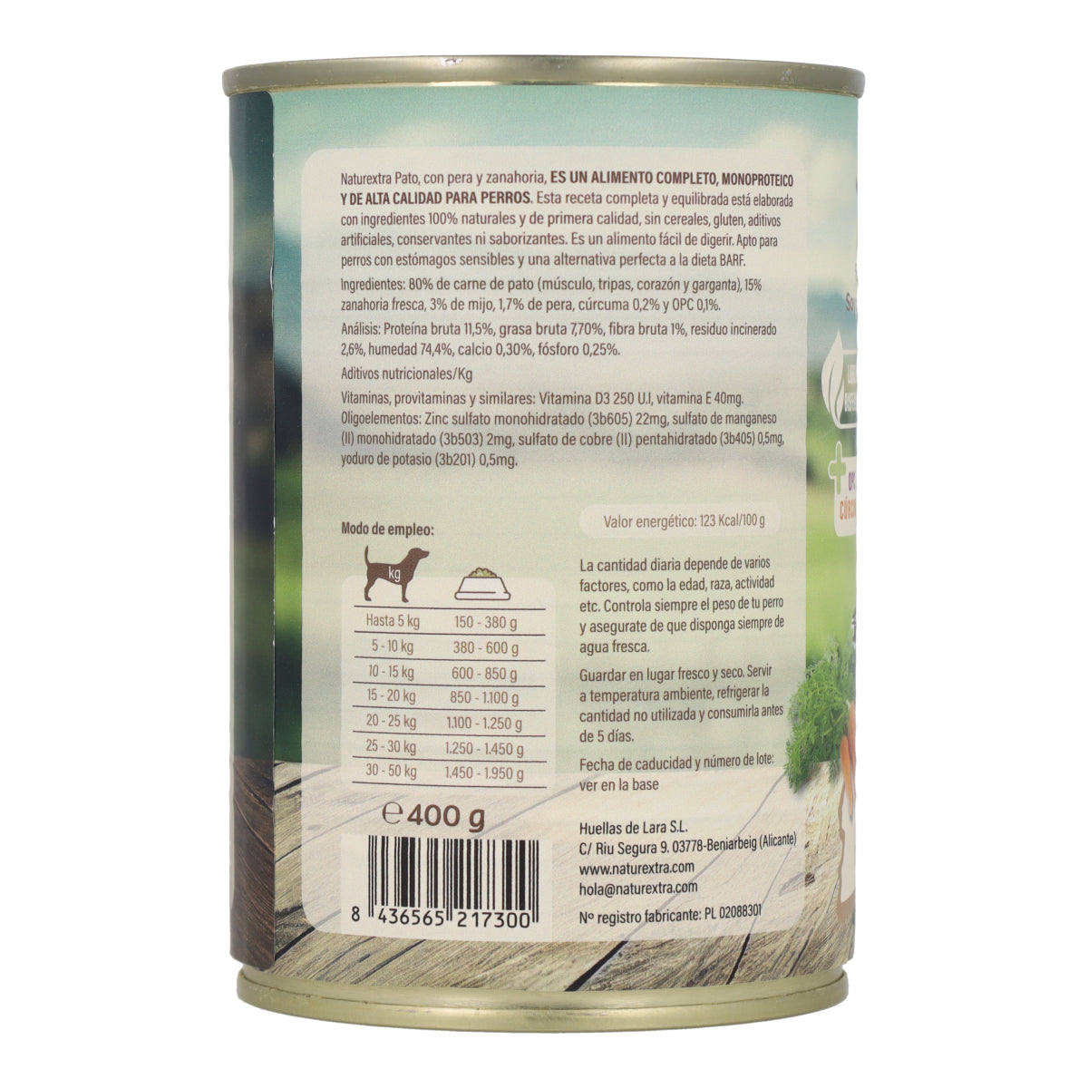 Comida húmeda para perros sabor pato 400 g NaturExtra