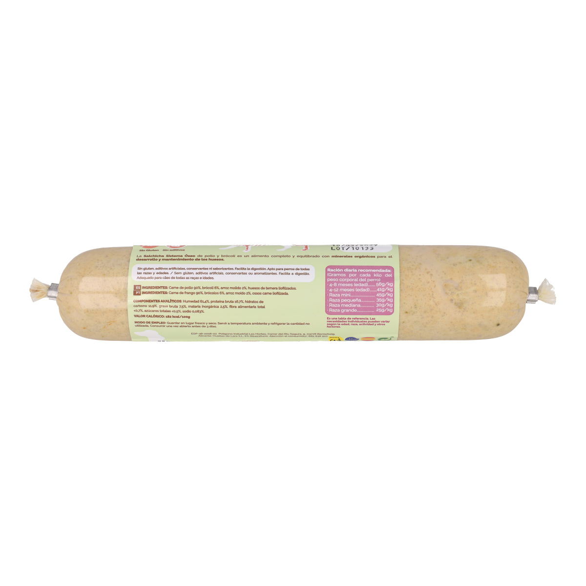 Salchicha funcional para perros para el sistema óseo con pollo y brócoli 250 g NaturExtra