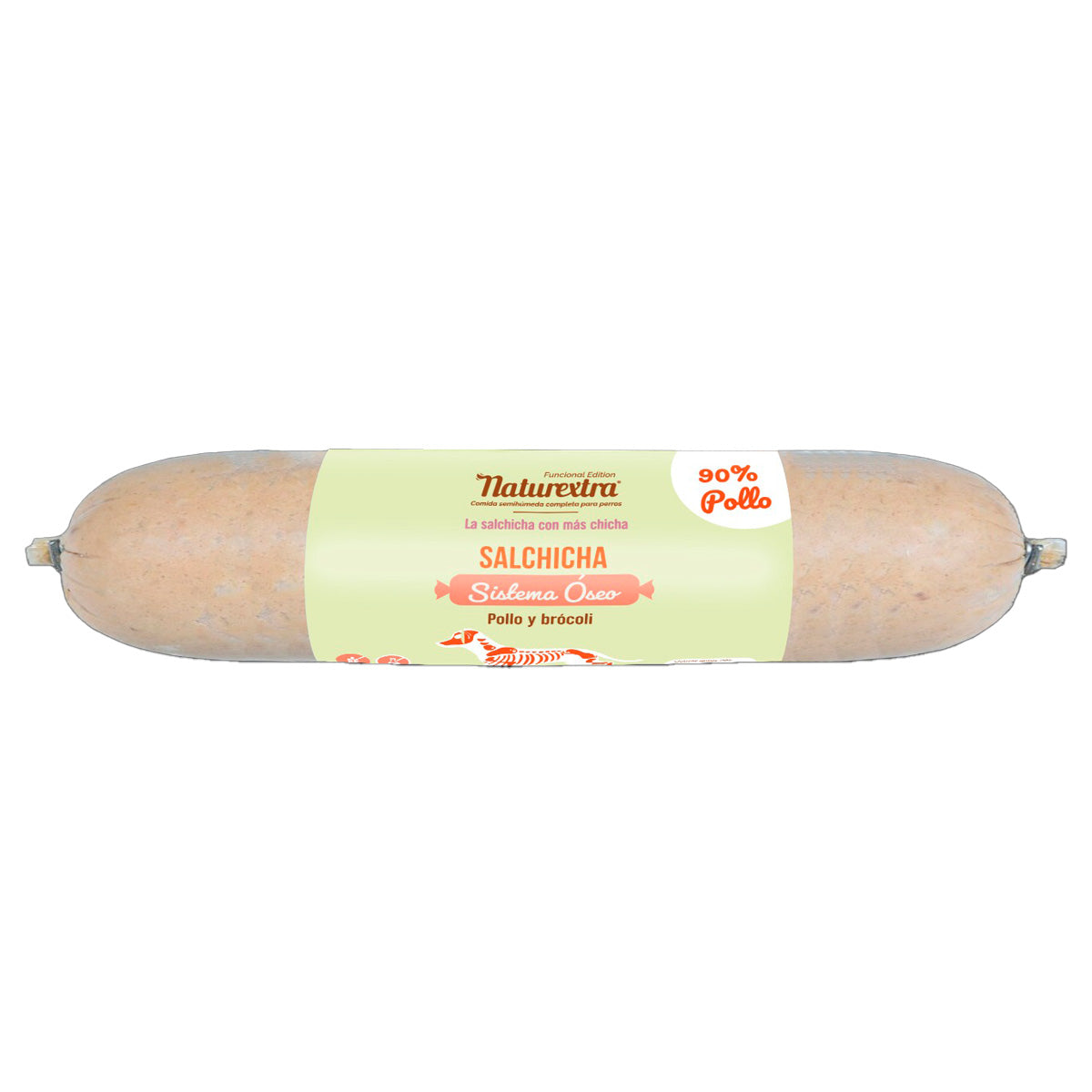 Salchicha funcional para perros para el sistema óseo con pollo y brócoli 500 g NaturExtra