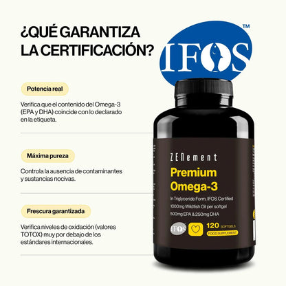 Omega 3 Premium 1000 mg 500 mg EPA 250 mg DHA Zenement 120 cápsulas blandas