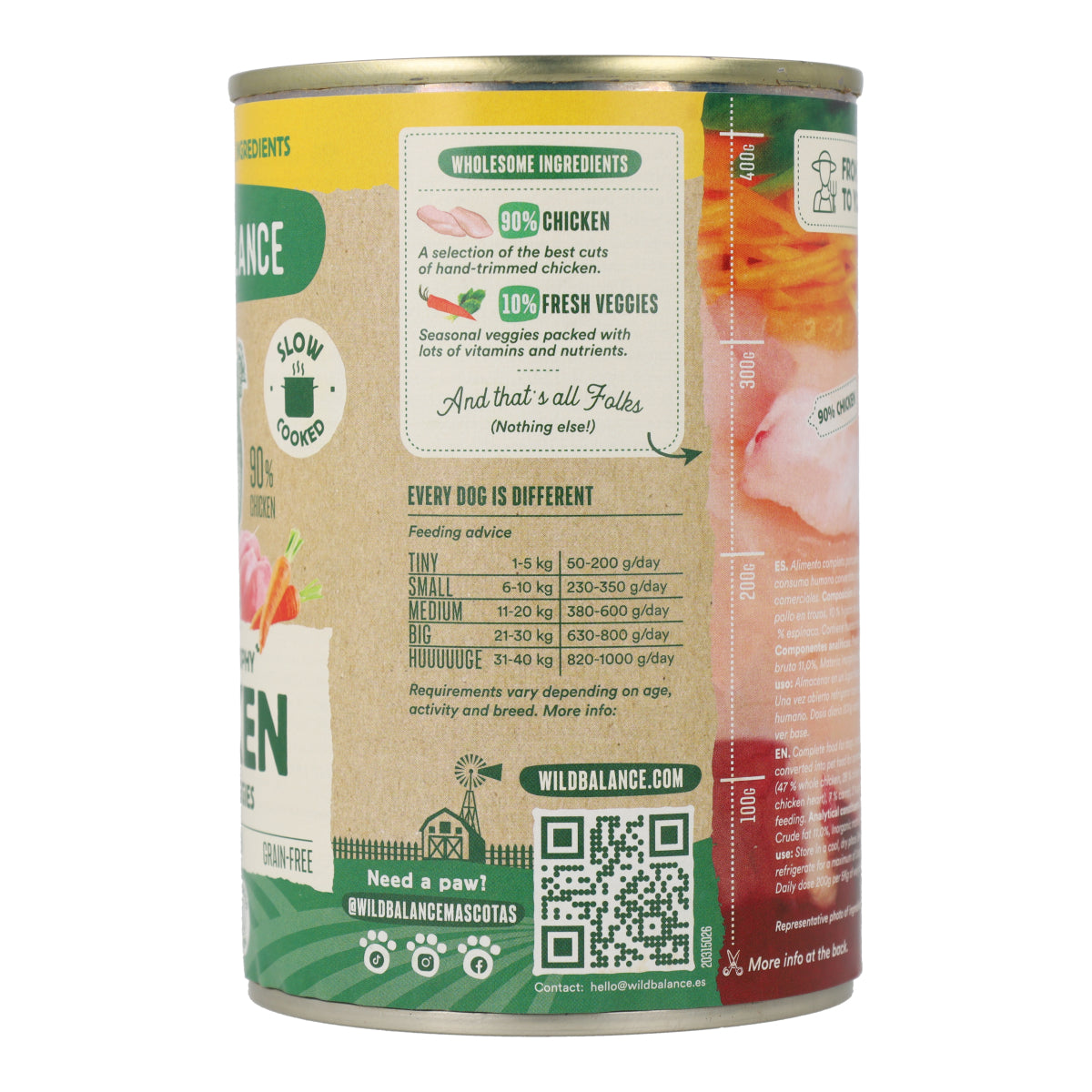 Lata Filosofía BARF de POLLO Wild Balance 400gr
