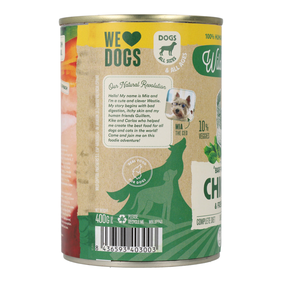 Lata Filosofía BARF de POLLO Wild Balance 400gr