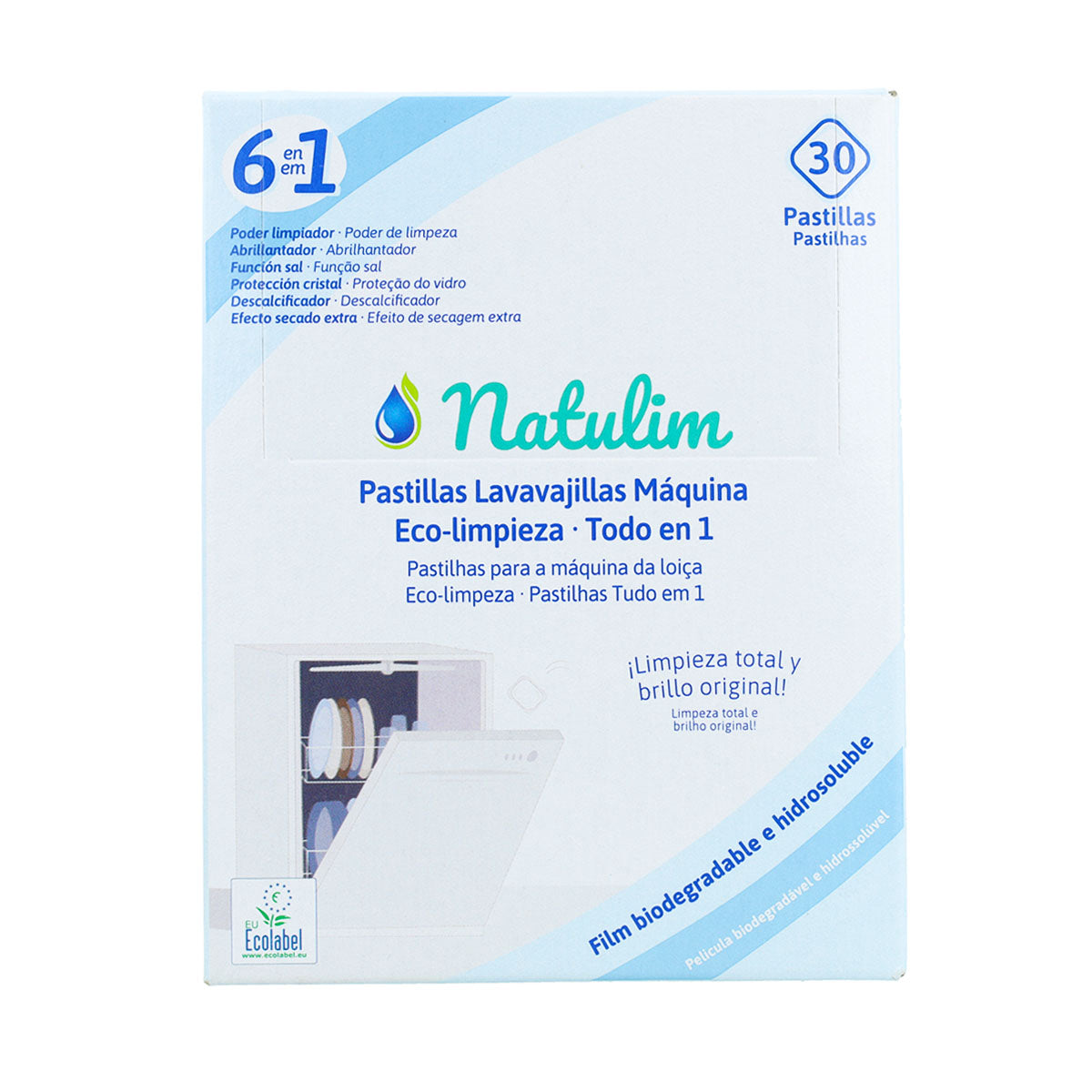 Pack 2x Eco Pastillas 6 en 1 Lavavajillas, Natulim, 30 unidades