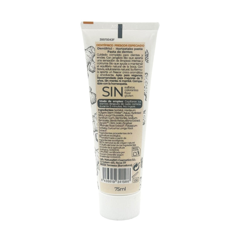 Dentífrico frescor especiado curcuma jengibre Naturabio 75 ml