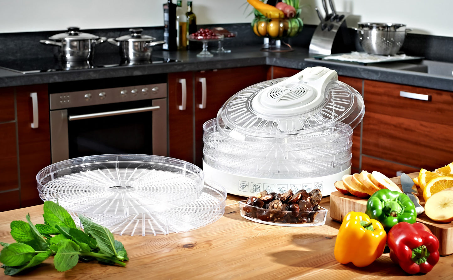 Deshidratador Alimentos, 5 Bandejas, 3 Niveles Temperatura, Seca Frutas, Verduras, Carne, Sin Bpa Mpm Msg-02 Transparente