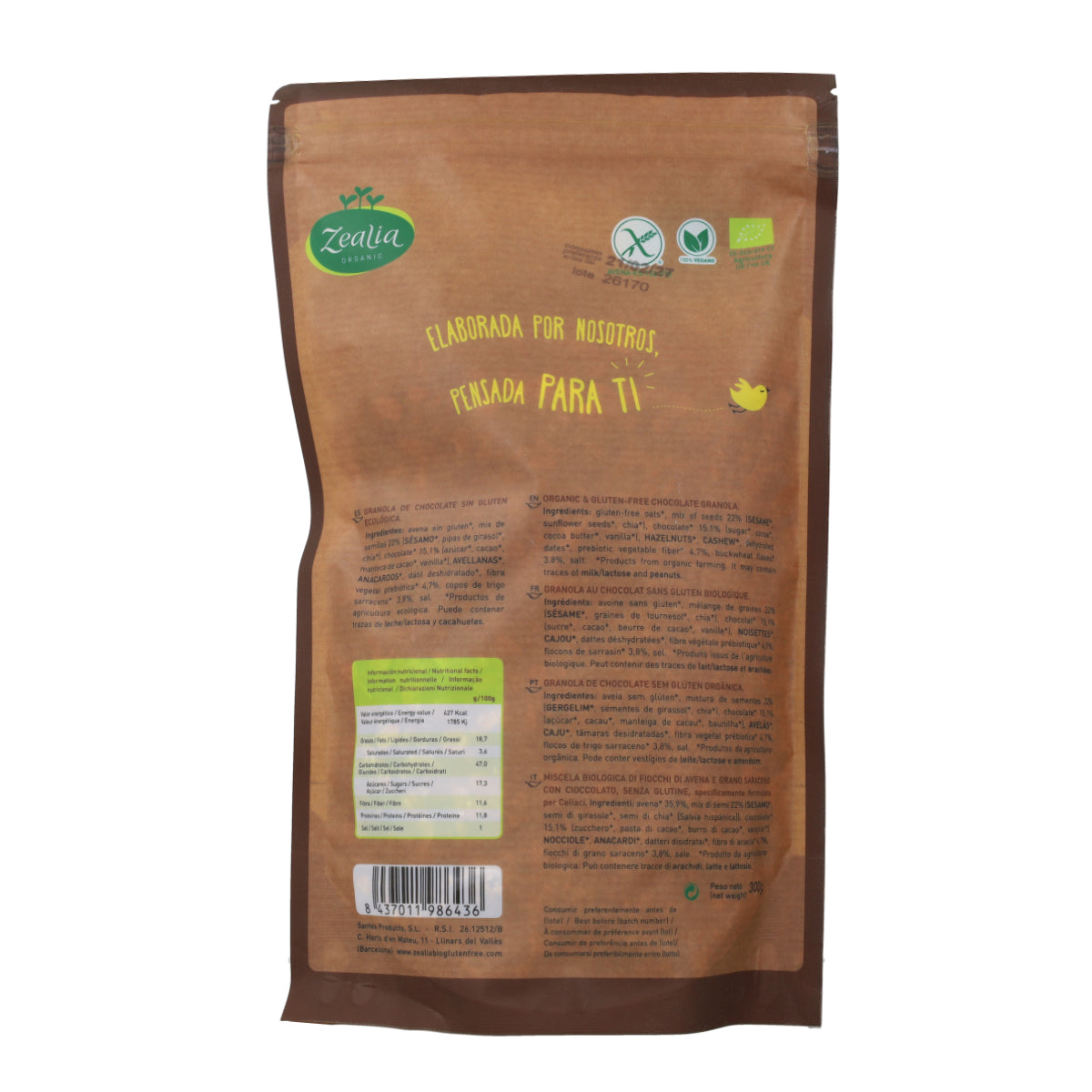 Granola Chocolate BIO Sin Gluten Zealia 300 gr