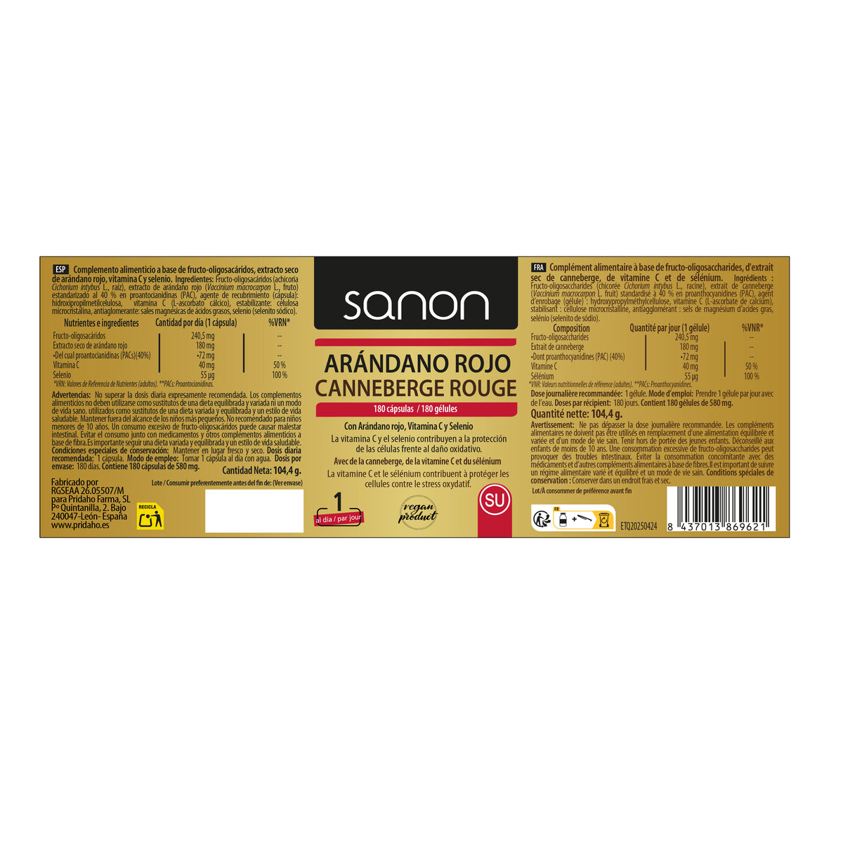 Arándano Rojo Americano SANON 180 cápsulas