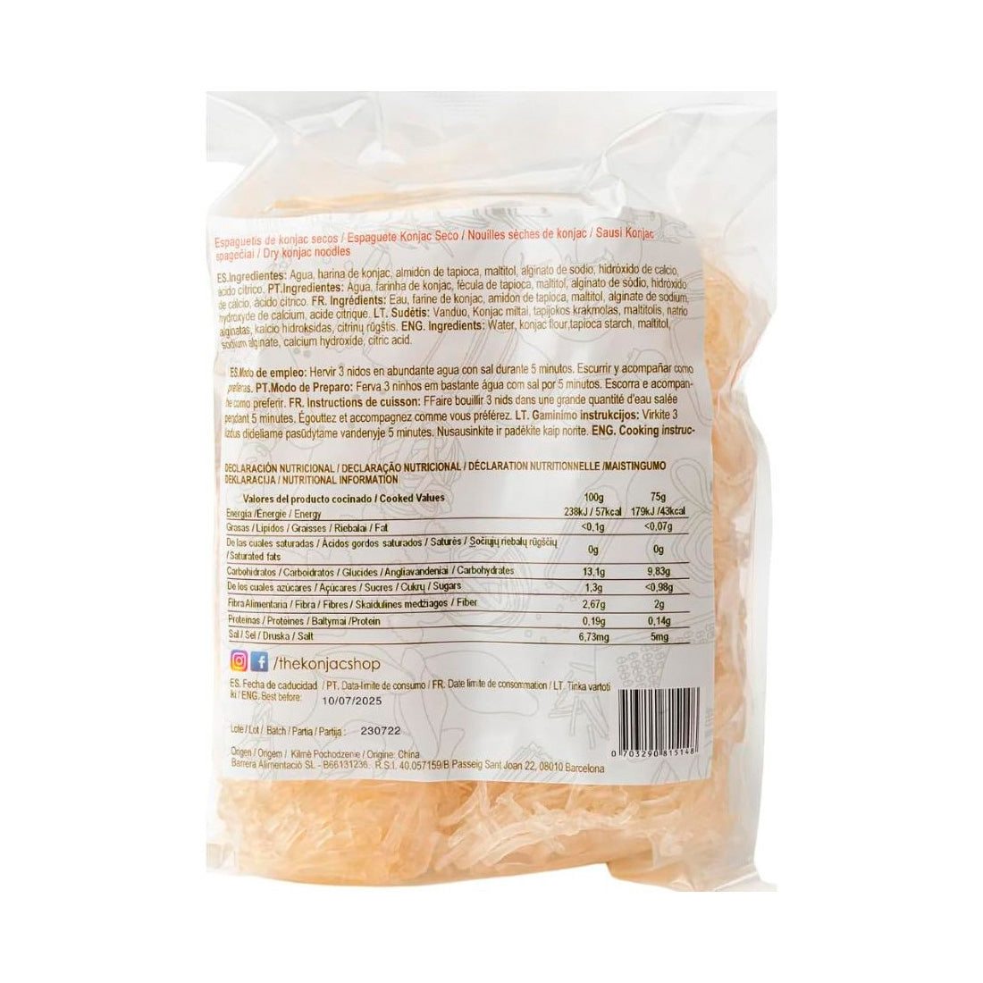 Espaguetis secos de konjac The Konjac Shop 250g