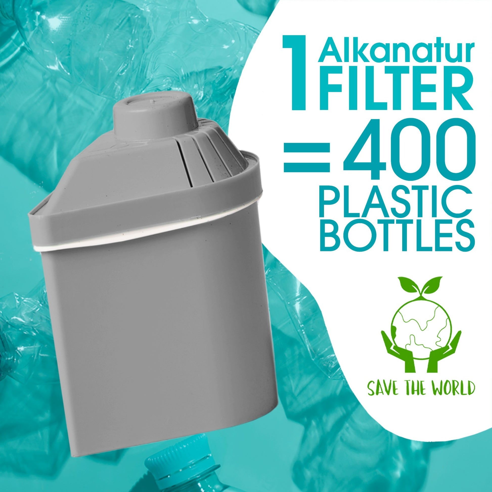 Jarra Turquesa Alkanatur Drops con 1 filtro Zeolita Clinoptilolita