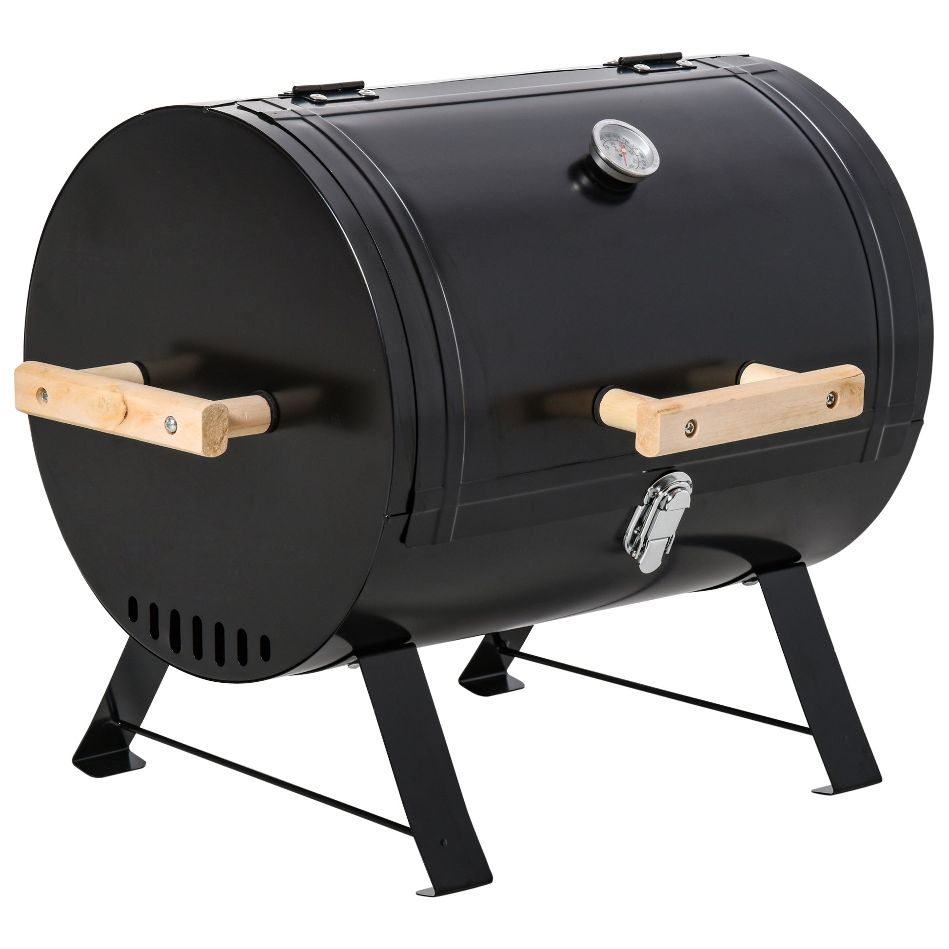 Outsunny Barbacoa De Carbón De Sobremesa Termómetro Y Asas Bbq 50x35x39cm Negro_0