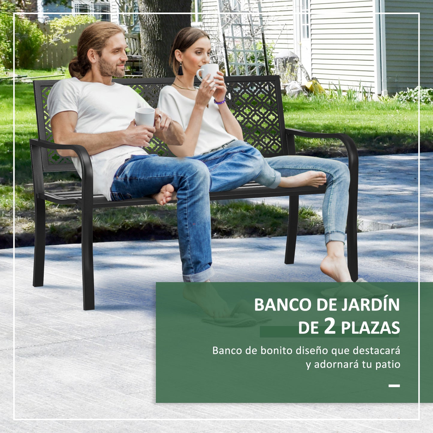 Outsunny Banco De Jardín De Acero 2 Plazas Con Respaldo Decorativo 127x63x83 Cm_4