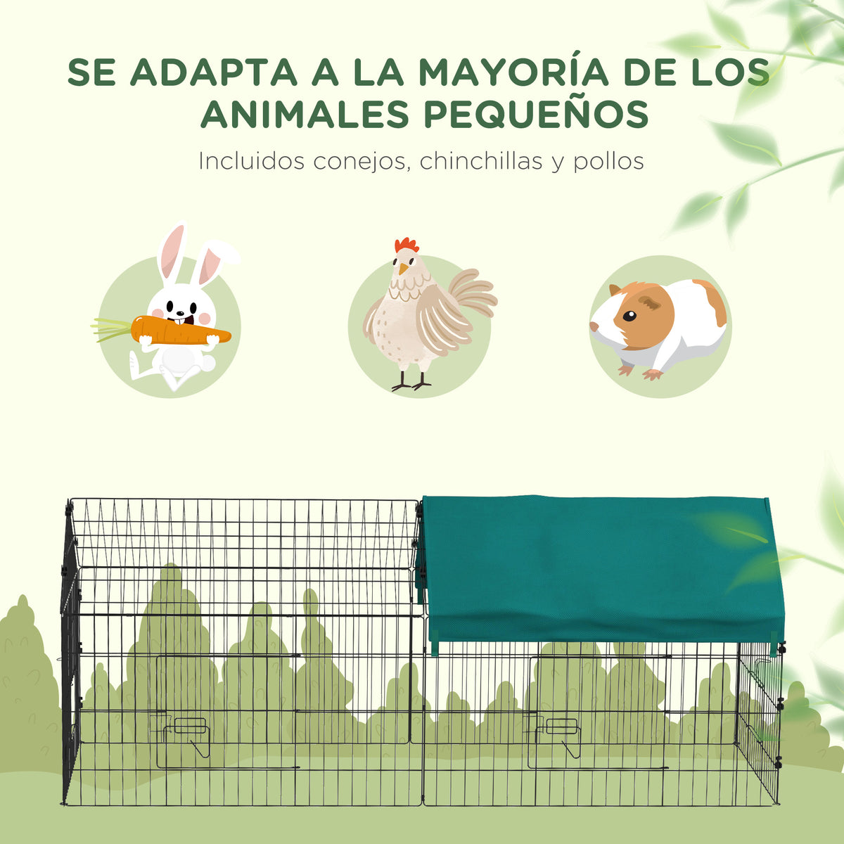 Pawhut Jaula Para Animales Pequeños De Acero Con Puertas 185x75x75 Cm Verde_5