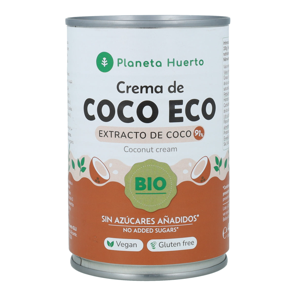 Crema de coco concentrada 91% para cocinar ECO Planeta Huerto 400 ml