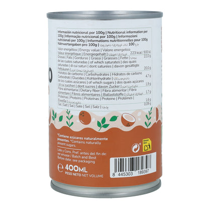 Crema de coco concentrada 91% para cocinar ECO Planeta Huerto 400 ml