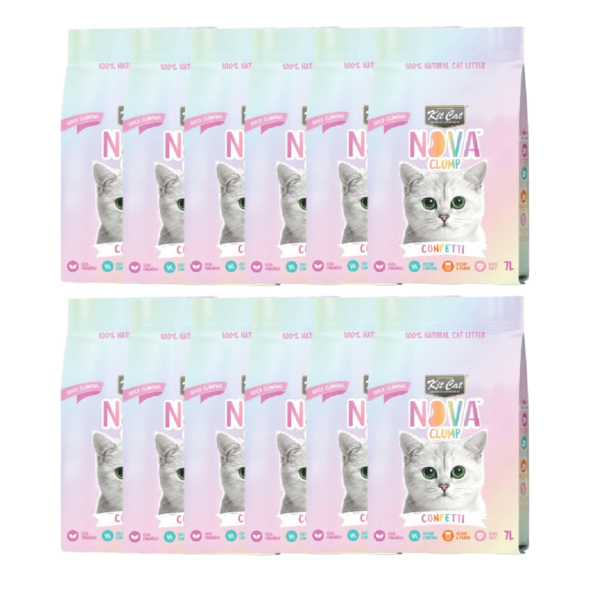 Pack 12x Kit Cat Arena Eco Nova - Confetti 7 L Arena para gatos