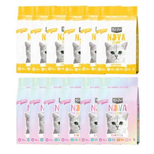 Kit Cat Nova Pack Ahorro 12 (6 Original y 6 Confetti) 7 L Arena Vegetal para gatos