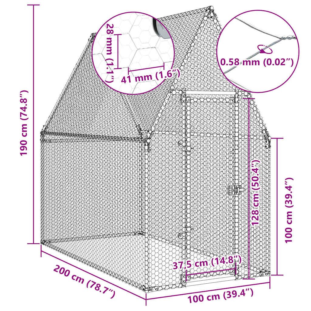 Vidaxl Jaula Para Gallinas Acero Galvanizado Plateado 200x100x190 Cm_2