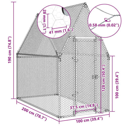 Vidaxl Jaula Para Gallinas Acero Galvanizado Plateado 200x100x190 Cm_2