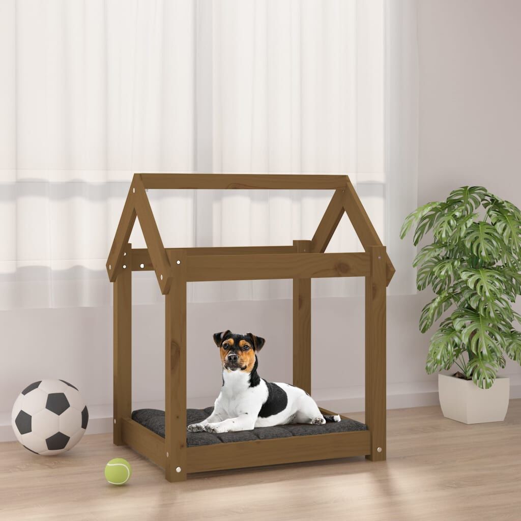 Vidaxl Cama Para Perros Madera Maciza Pino Marrón Miel 61x50x70 Cm_1