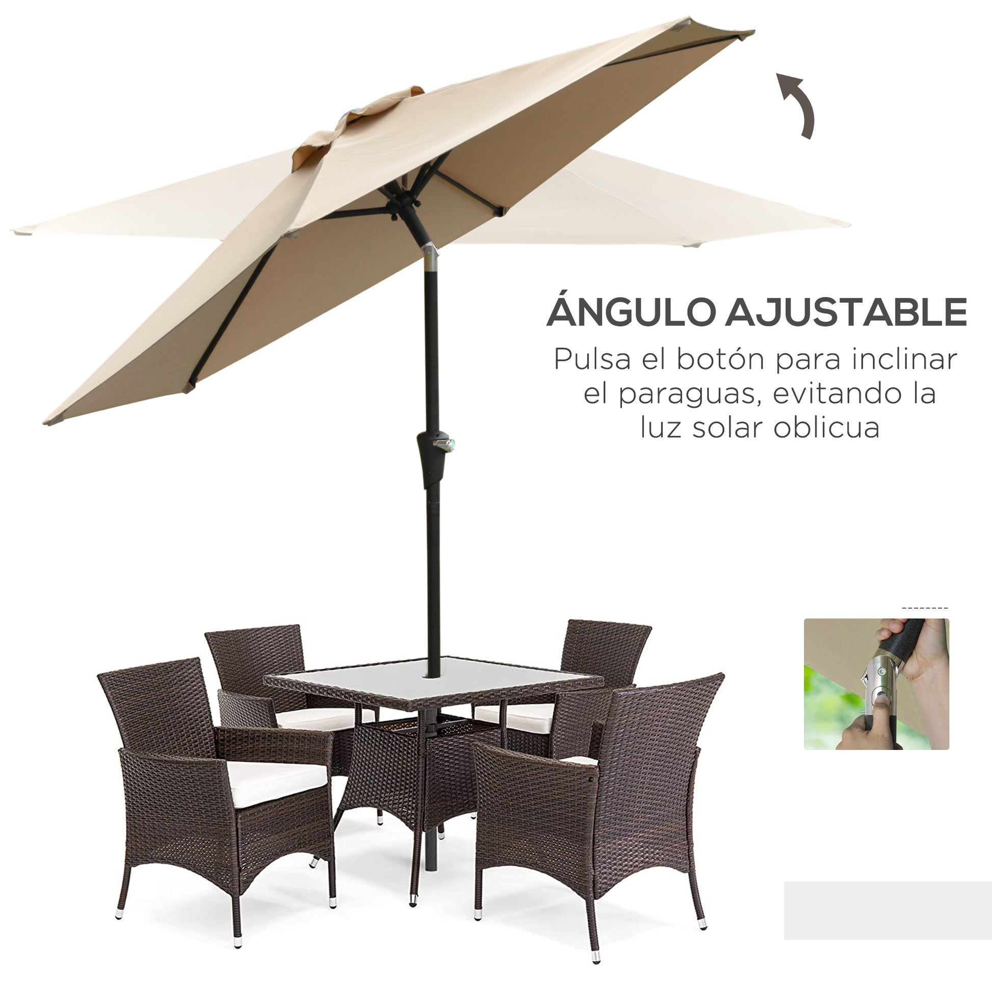Outsunny Sombrilla De Jardín Ø230x216 Cm Con Techo Basculante Impermeable Caqui_4