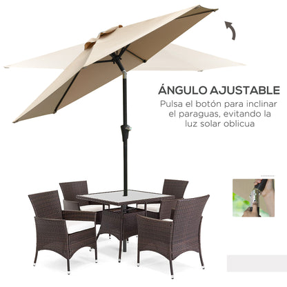 Outsunny Sombrilla De Jardín Ø230x216 Cm Con Techo Basculante Impermeable Caqui_4