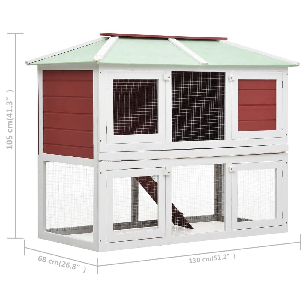 Vidaxl Conejera Jaula De Animales Con Doble Piso De Madera Rojo_2