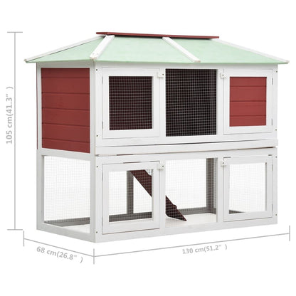 Vidaxl Conejera Jaula De Animales Con Doble Piso De Madera Rojo_2
