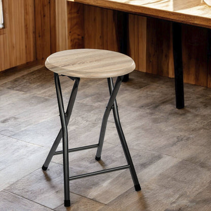 Well Home - Taburete Plegable En Panel De Madera Mdf Ø30x46,5cm_3